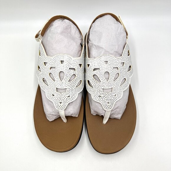 10W 10 WIDE WIDTH Rockport Ridge Sling White Jeweled Lasercut Sandals Shoes - Picture 3 of 13